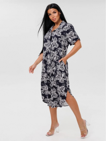 Женский халат Х-105(К) / Темно-синий (цветы)