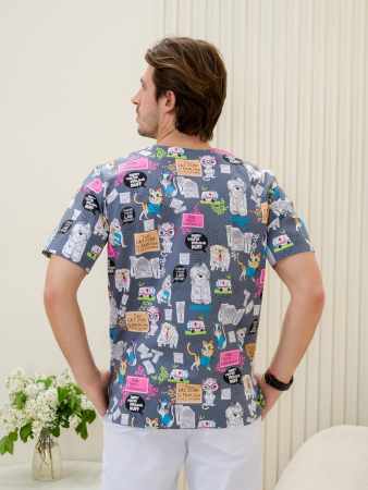 Рубашка медицинская мужская М-286(ST-15) Стрейч / Принт