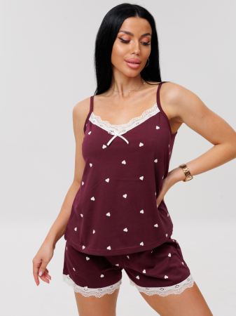 Женская пижама П-78(К) / Бордовый (сердечки)