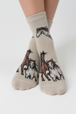 Женские носки стандарт Лошадки (набор 3 пары) / белый, бежевый