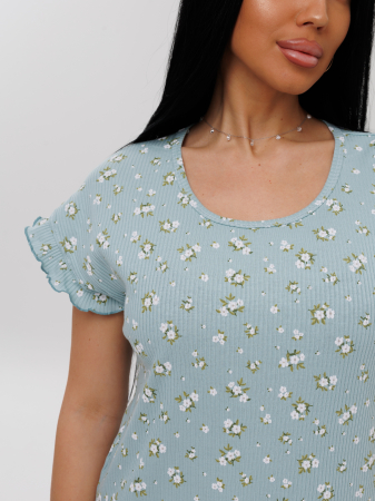 Женская сорочка Сор-107(Каш) / Серо-зеленый (цветы)