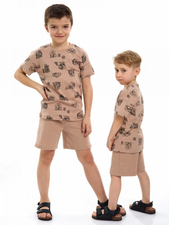 Детская пижама с шортами "Семья" / Коричневый