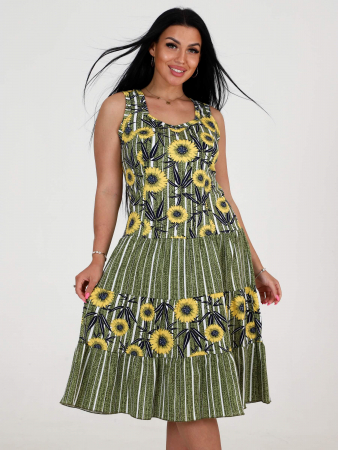 Женский сарафан 3 ЯРУСА СК-761 / Подсолнух на полосе хаки