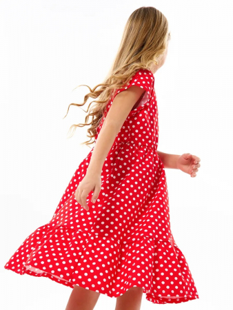 Детское платье "Ласточка" / Белый горошек на красном