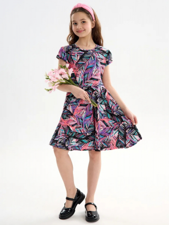 Детское платье "Птичка" / Тропики розовые