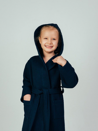 Детский вафельный халат "Комфорт" / темно-синий