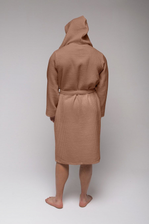 Мужской вафельный халат PandaHug Orlando с капюшоном / мокко