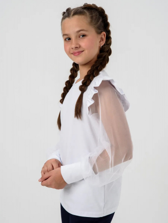Детская блузка "Яра" длинный рукав / Белый