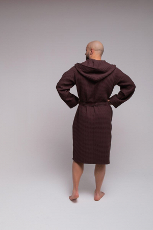 Мужской вафельный халат PandaHug Orlando с капюшоном / шоколадный