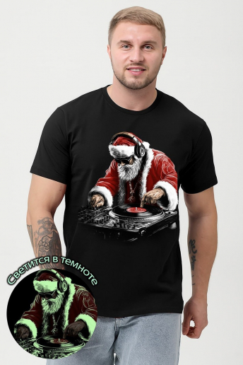 Мужская футболка оверсайз 8586 / черный+Д мороз диско