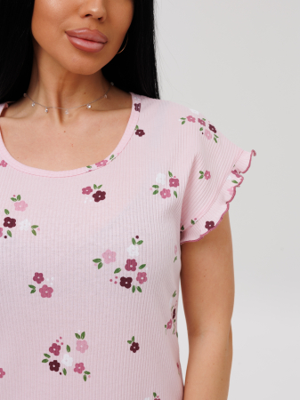 Женская сорочка Сор-107(Каш) / Пудровый (цветы)