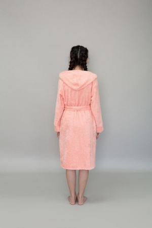 Детский махровый халат с капюшоном / персиковый