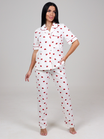 Женская пижама ЛЕДИ КК-61 / Красные сердечки на белом