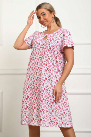 Женская сорочка 29531 / белый + розовые цветы