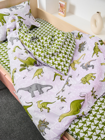 Детское постельное белье поплин с простыней на резинке / Юрский период