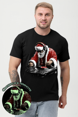 Мужская футболка оверсайз 8586 / черный+Д мороз диско