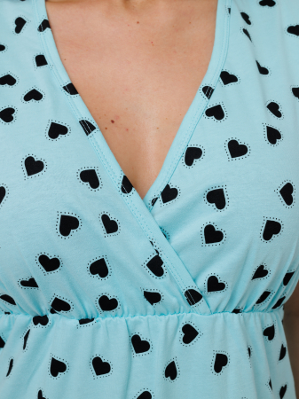 Женская сорочка для беременных Сор-80(К) / Бирюза (сердечки)