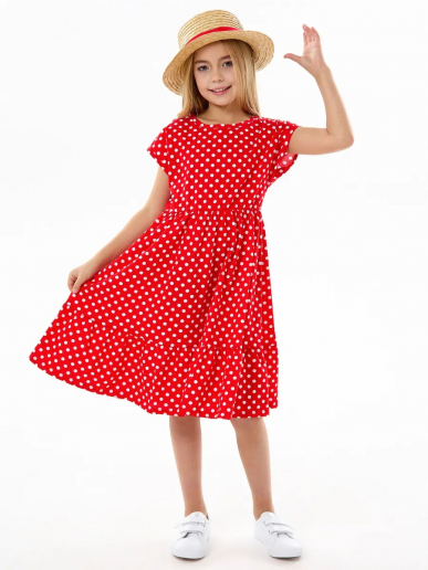 Детское платье "Ласточка" / Белый горошек на красном