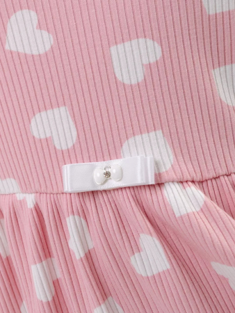 Детское платье "Бетти" длинный рукав / Розовый (сердечки)