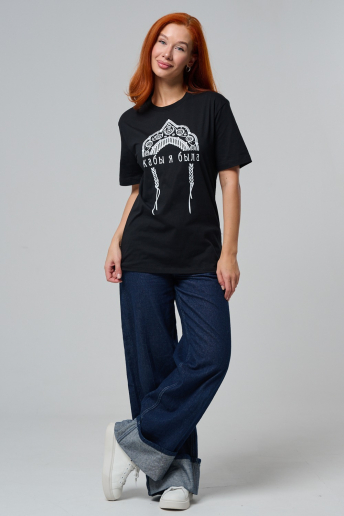 Женская футболка 8584 / черный+кокошник