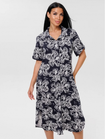 Женский халат Х-105(К) / Темно-синий (цветы)