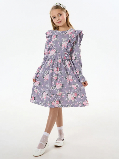 Детское платье "Красотка" / Розы на фиолетовом