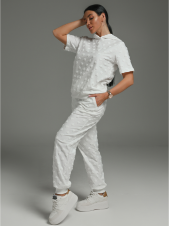 Женский костюм Суфле / Махра, белый сердечки