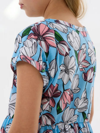 Детское платье "Ласточка" / Розовые тюльпаны на голубом