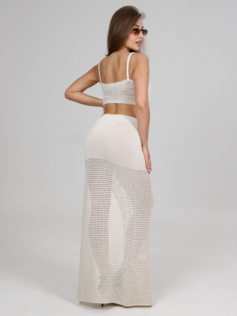 Женский пляжный костюм с юбкой КВ-4 / Бежевый