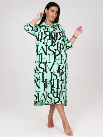 Женская туника МИДИ ТК-25 / Черные буквы на ментоле