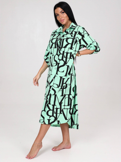 Женская туника МИДИ ТК-25 / Черные буквы на ментоле