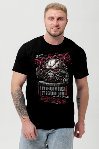 Мужская футболка 8592 / черный+кибер колобок