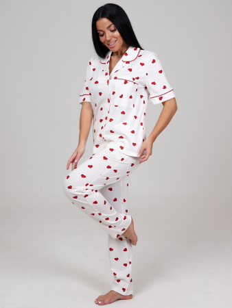 Женская пижама ЛЕДИ КК-61 / Красные сердечки на белом