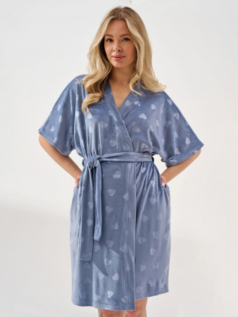 Женский халат "Велюровое сердце" 2186-В / Индиго (сердечки)