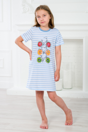 Ночная сорочка детская из кулирки с коротким рукавом Fruits&bikes / Голубой