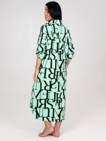 Женская туника МИДИ ТК-25 / Черные буквы на ментоле