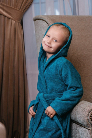 Детский махровый халат с капюшоном / морская волна