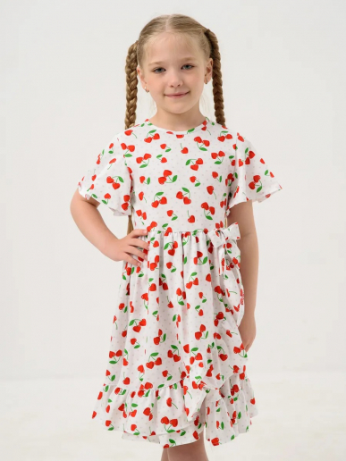 Детское платье "Мальва" / Белый, вишня