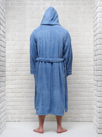 Мужской махровый халат PandaHug с капюшоном / лазурный