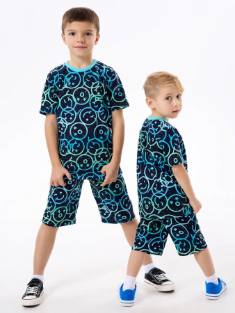 Детская пижама с шортами "Сорванец" / Смайлики на синем