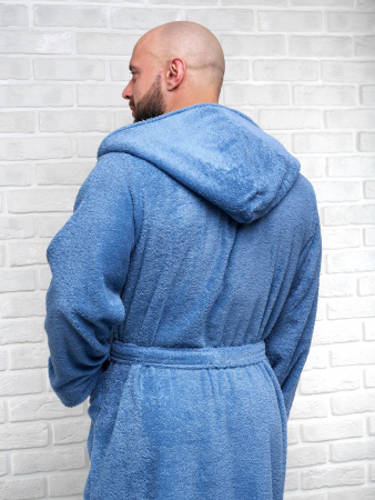 Мужской махровый халат PandaHug с капюшоном / лазурный