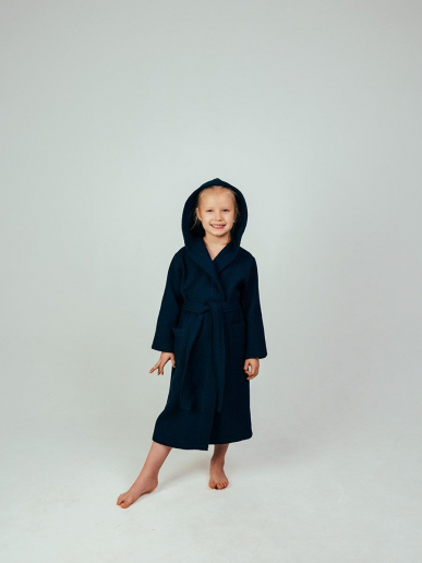 Детский вафельный халат "Комфорт" / темно-синий