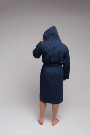 Мужской вафельный халат PandaHug Orlando с капюшоном / синий