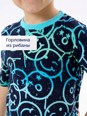 Детская пижама с шортами "Сорванец" / Смайлики на синем