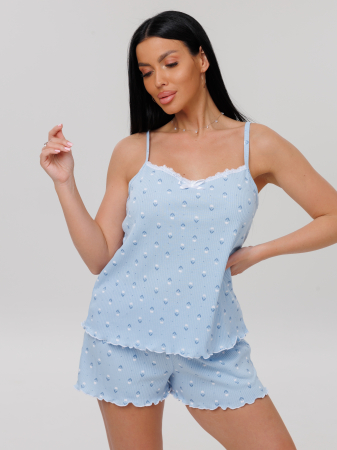 Женская пижама П-96(Каш) / Голубой (цветы)