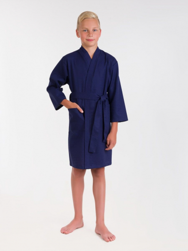 Детский вафельный халат / темно-синий