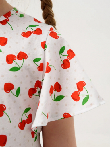 Детское платье "Мальва" / Белый, вишня