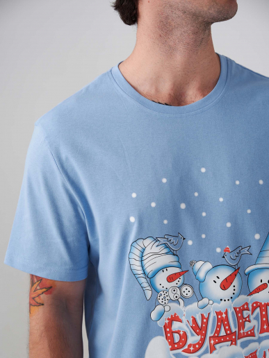 Мужская пижама "Снеговик" 2413-К / Голубой