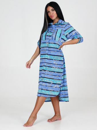 Женская туника МИДИ ТК-25 / Бирюзово-голубая полоса, текст