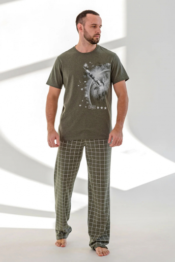 Мужская пижама "Космос" брюки (к/р) 1341-К / Хаки